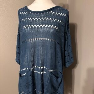 Blue Knit Sweater with Pockets, size 1X pet/smoke free home.
